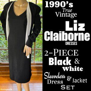 ▪️VTG▪️LIZ CLAIBORNE▪️2-Piece Black & White Sleeveless Maxi Dress & Jacket Set